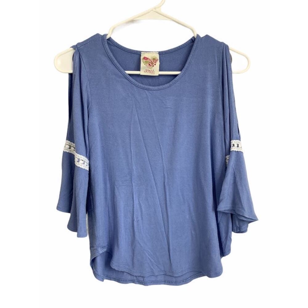 Kiddo Blue Lace Cold Shoulder Bell-Sleeve Blouse